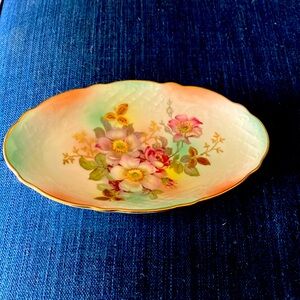 Schumann Bavaria German Oval Celery Dish Antique Gold Fall Floral Roses